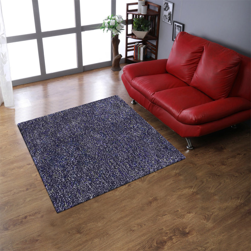Tapis écossais en polyester touffeté à la main Kenshawn - Carré, bleu blanc, conception unie, tapis antidérapants faits à la main épais pour le salon, la chambre à coucher