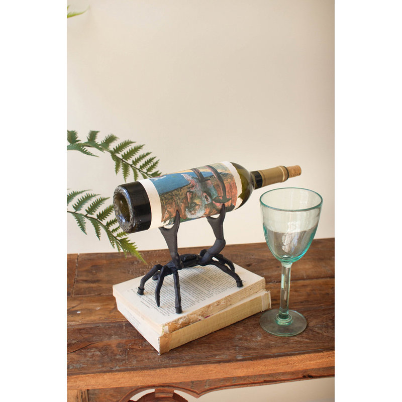  Cast Iron Crab Wine Bottle Holder – 7"L Black Matte Coastal Décor