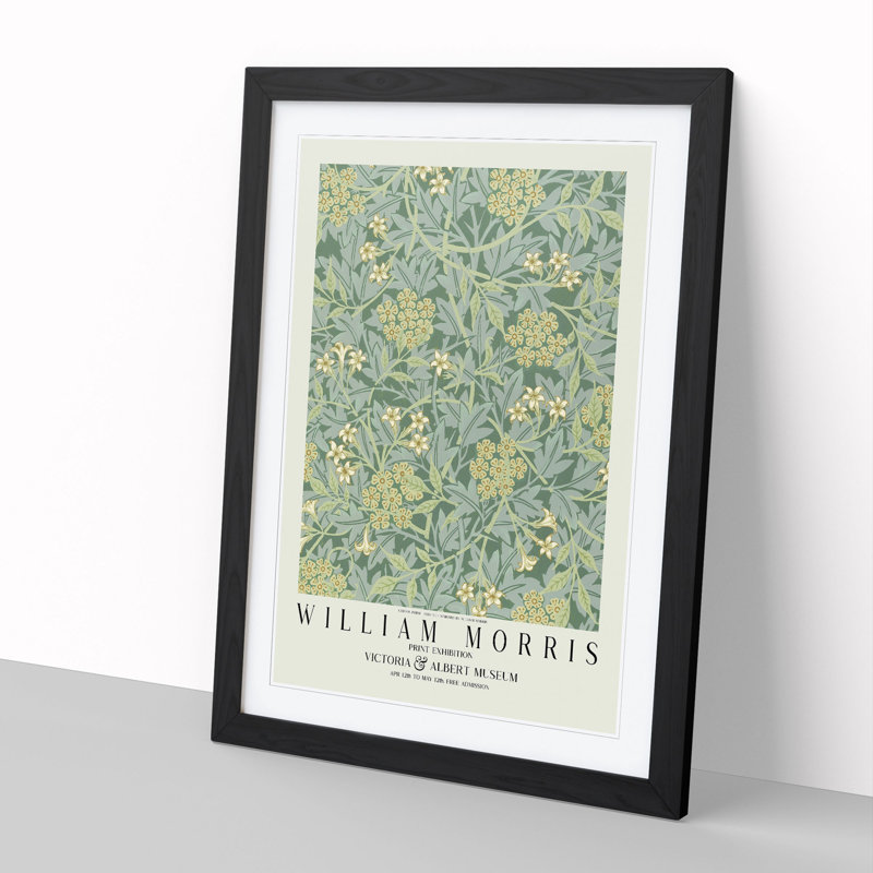 Jasmine-Jade Jasmine with Border by William Morris - Picture Frame Painting, Black, 48cm H x 36cm W x 2cm D