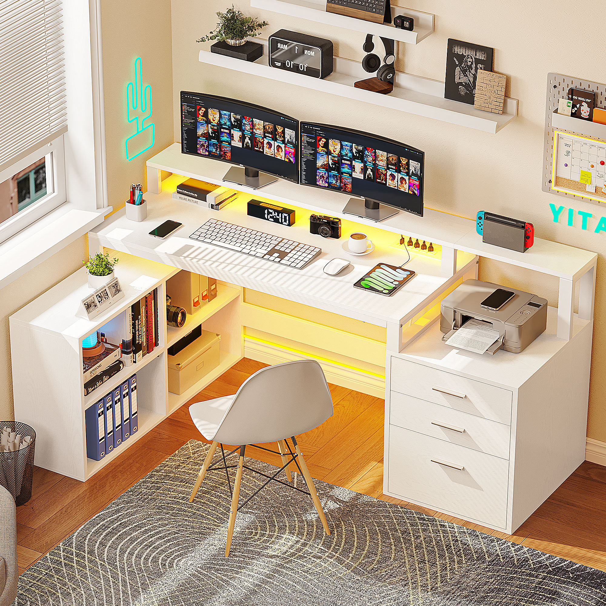 Wade Logan® Bansilal Computer Desk, Home Office, Laptop, Left, Right  Set-Up, Storage Drawers, 60L, Metal, Laminate & Reviews