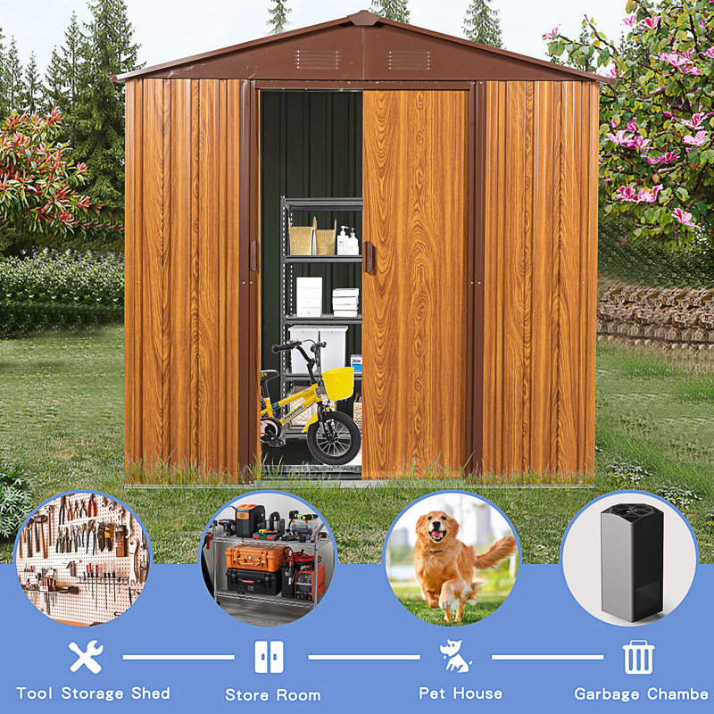 6 pi L 6 pi. D Remise de rangement en métal avec revêtement en grain de bois