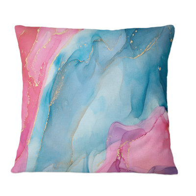 «Blue and Pink Luxury Abstract Fluid Art I», coussin décoratif imprimé moderne