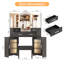 Bureau de coiffeuse à trois volets Ato avec miroir et prises à DEL, coiffeuse cannelée à 4 tiroirs et 2 armoires de rangement-1348720808