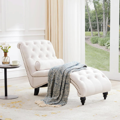 Chaise longue rembourrée avec pieds en bois massif, coussin de soutien