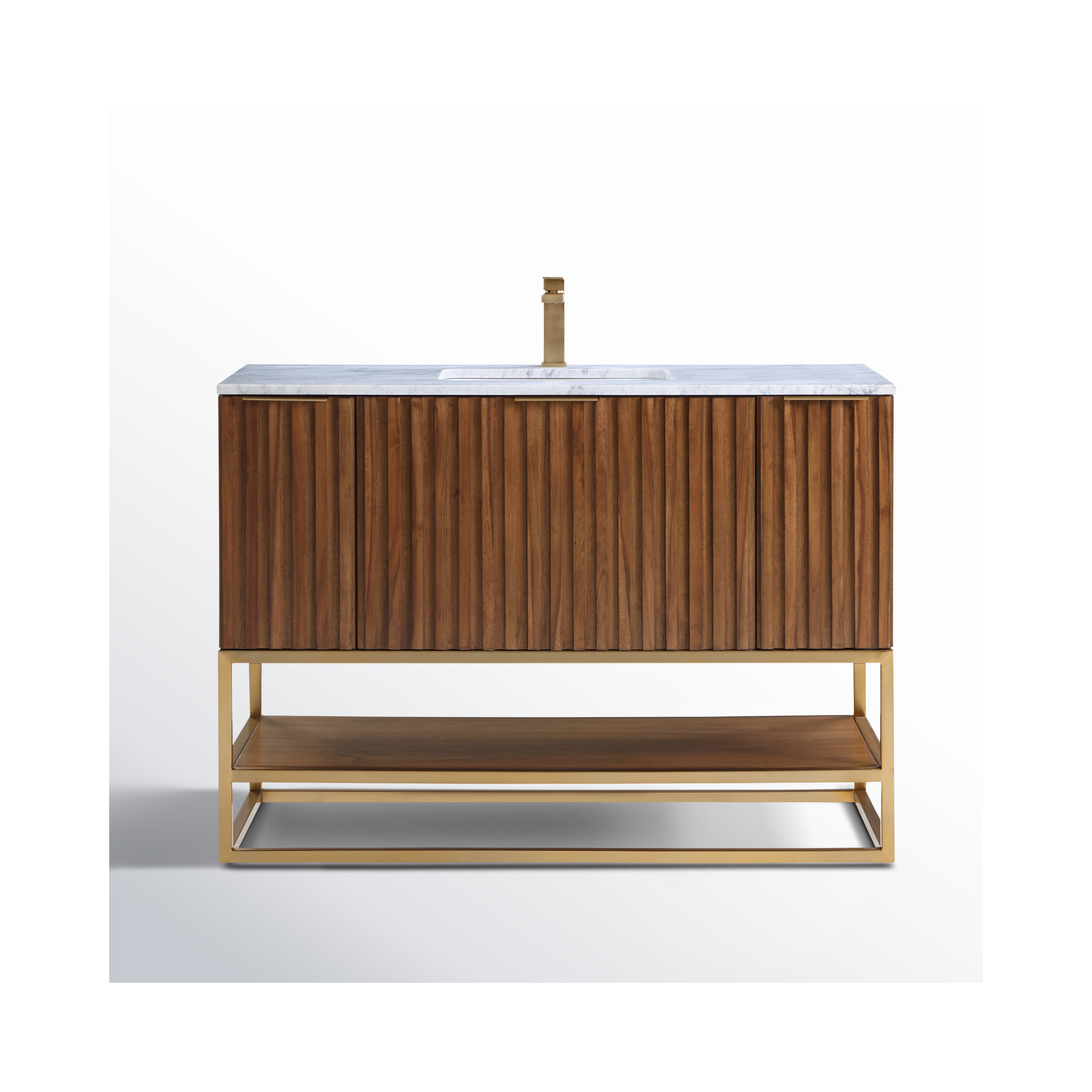 Terra 48'' Single Bathroom Vanity, Walnut, Carrara Marble/Single Faucet Mount, Satin Brass