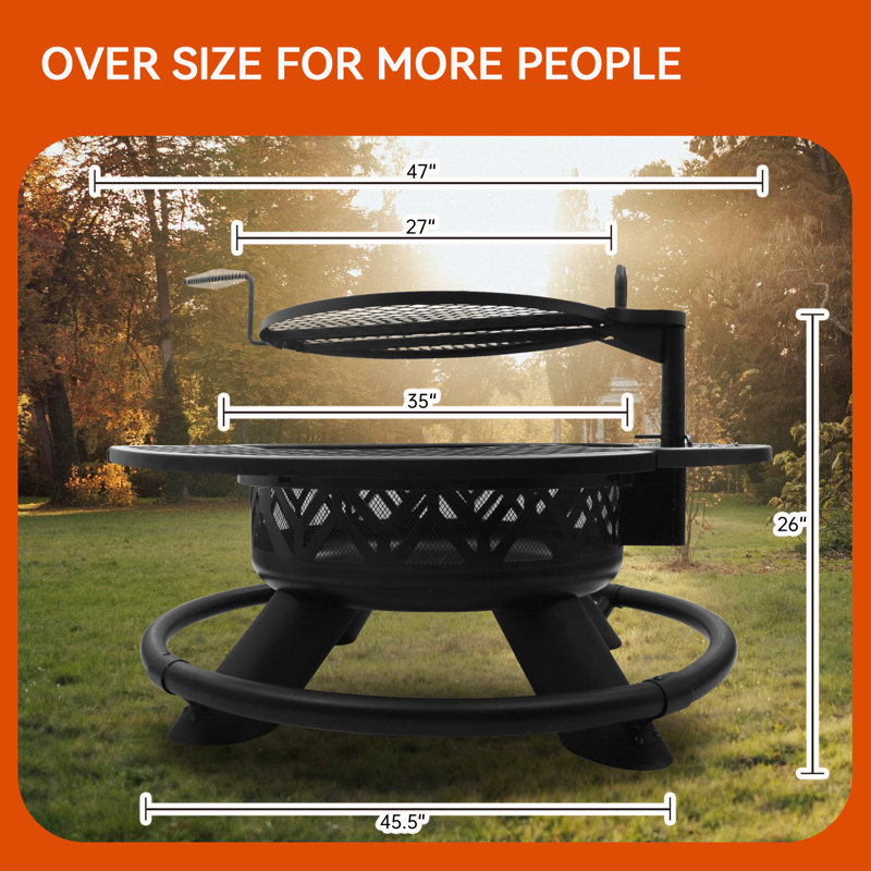 Foyer d'extérieur au feu de jardin 47 po avec grille de cuisson pour barbecue - style géométrique