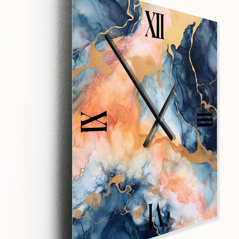 Horloge murale V - Fractales bleu et beige, Médium