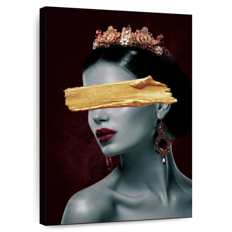 Leisha Beauty Queen Gold Paint Stroke Portrait, 51" H x 34" W