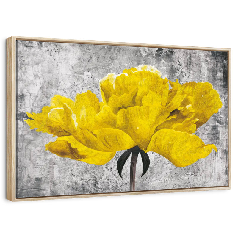 Pétales de pivoines jaunes, 13 po x 9 po, Floating Frame Natural Wood