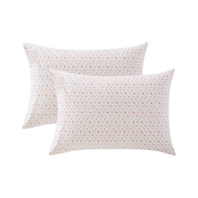 Laura Ashley Printed Cotton Percale Pillowcase Set, Standard Pillowcase Set, Evie Pink