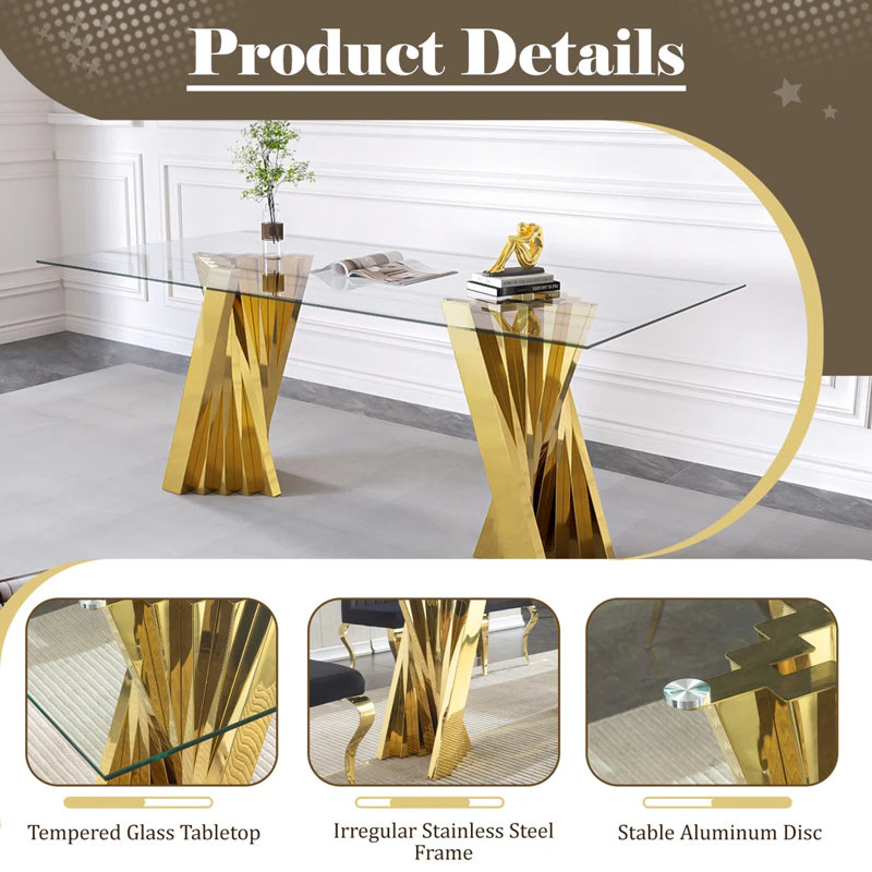 Ensemble repas, Doré, 5 pièces: table, 4 chaises, Noir et or