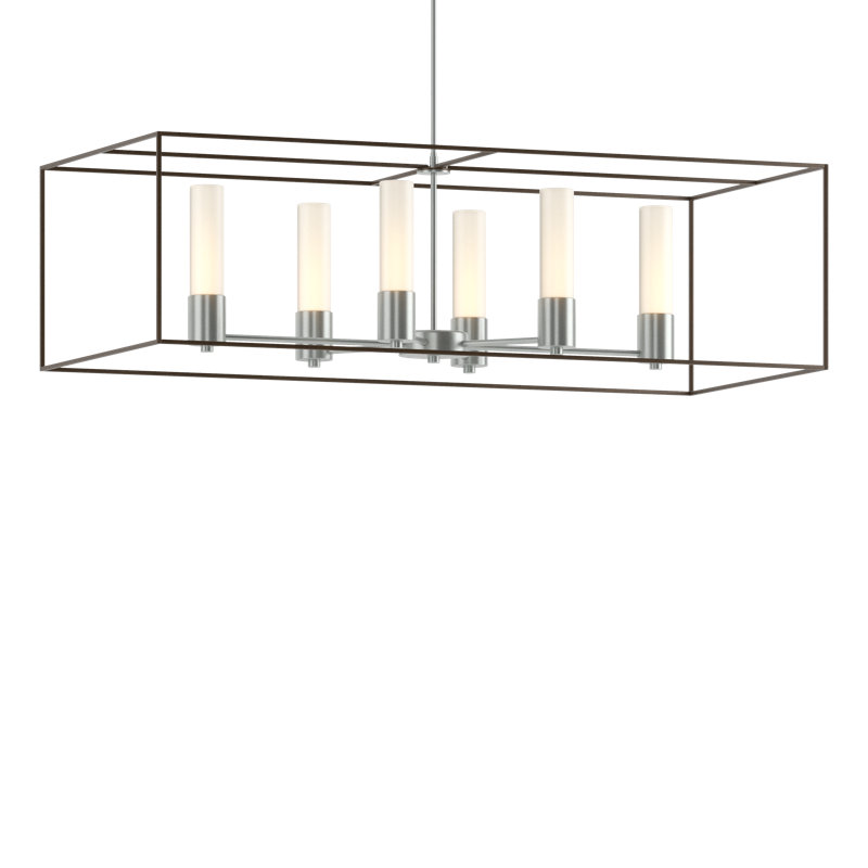 Luminaire suspendu linéaire à 6 lumières pour îlot de cuisine Portico, Platine rétro, Bronze, Opale