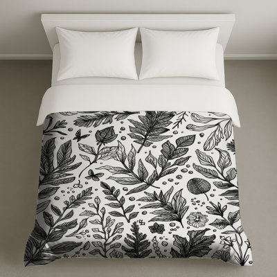 Black White Botanical Illustration Duvet Covers