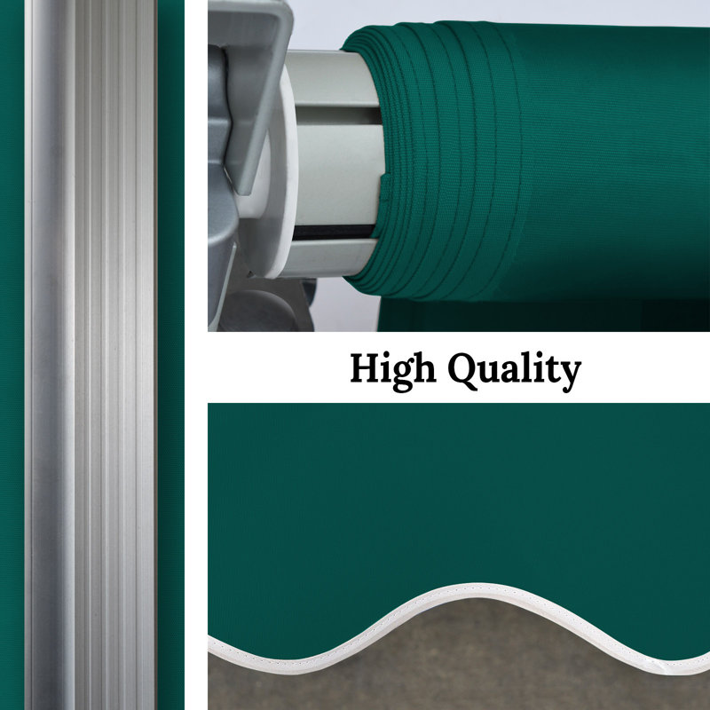12' x 8' Manual Retractable Home Patio Awning UV Protection Canopy Sunshade, Green, 5.5" H x 141.7" W x 98" D