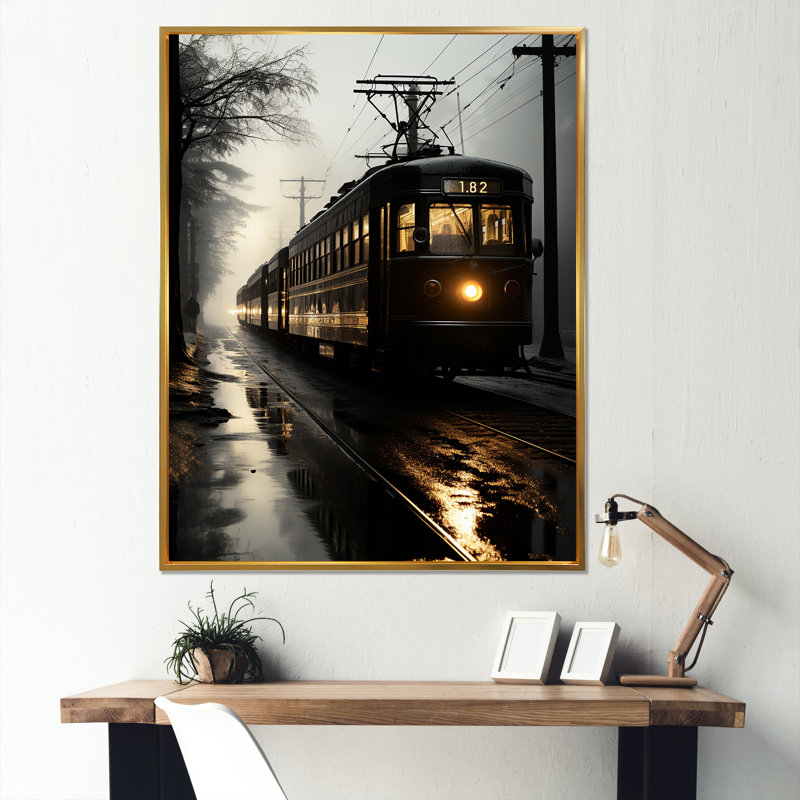 Train in the Dusk Charm in Winter - Train, art mural sur toile, H 40 po x l 30 po, Cadre flottant doré