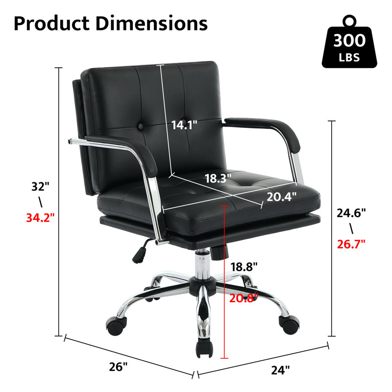 Chaise de bureau pivotante rembourrée en similicuir avec accoudoirs rembourrés, Noir