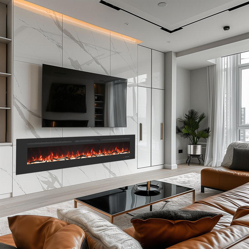 Recessed and Wall-mounted Electric Fireplace Inserts With 13 Flame and Fuel bed Colours, 750/1500W, Timer