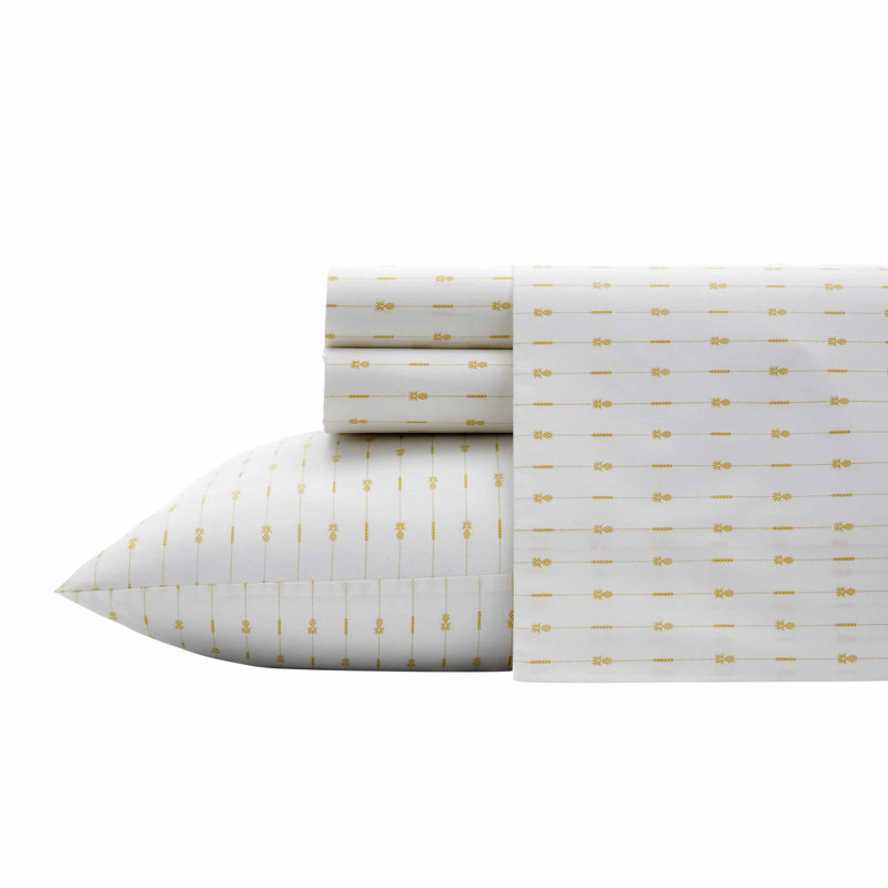 Tommy Bahama Printed Percale Cotton Sheet Set, King Sheet Set with 2 Pillowcases, Yellow Pineapple Pinstripe