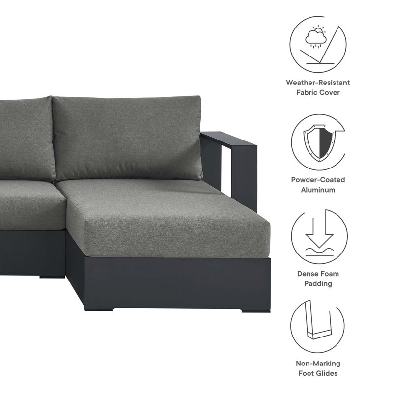 Tahoe Charcoal Gray Aluminum Outdoor Patio Sectional Sofa Set
