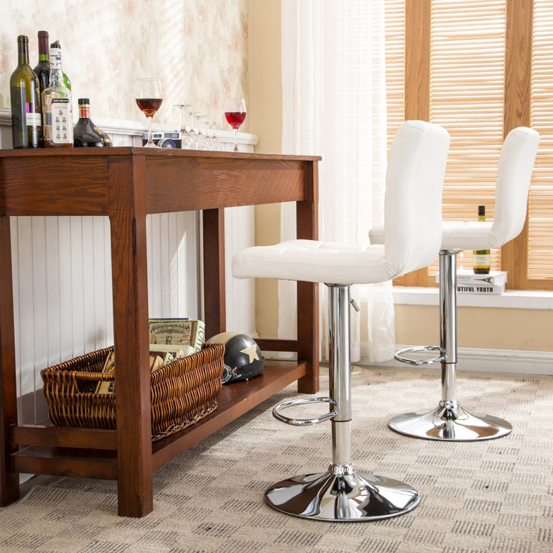 Swivel Faux Leather Adjustable Hydraulic Bar Stool, Set Of 2, Perfect For Modern And Comfortable Seating, White