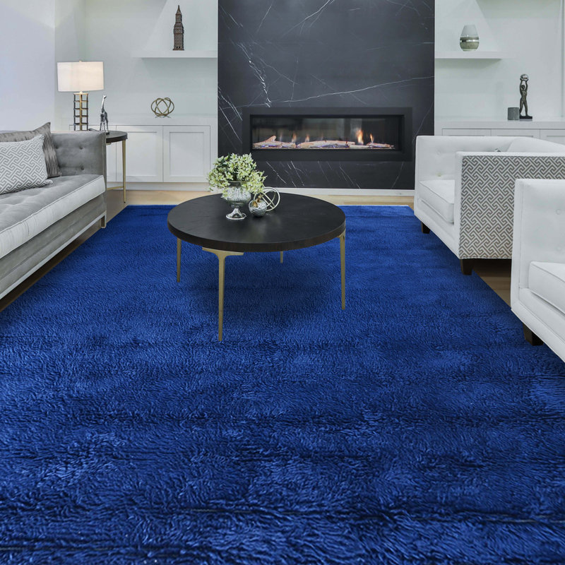 Wool Ikat Area Rug in Blue, Rectangle 8' x 10'