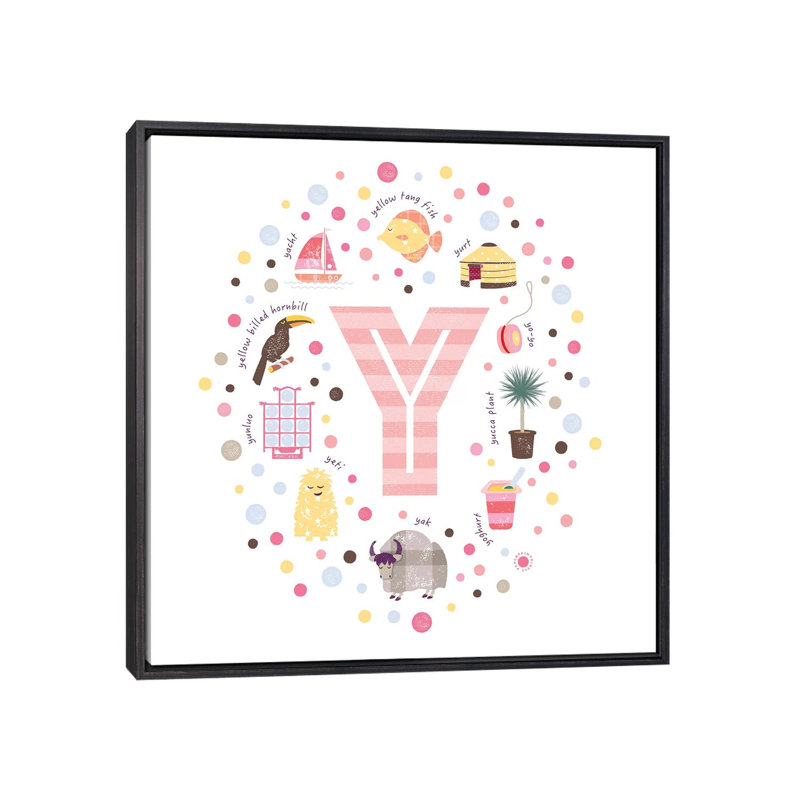 Lettre Y - reproduction d'impression, H 26 po x l 26 po x P 1,5 po, Pas de tapis, Toile avec cadre noir patiné
