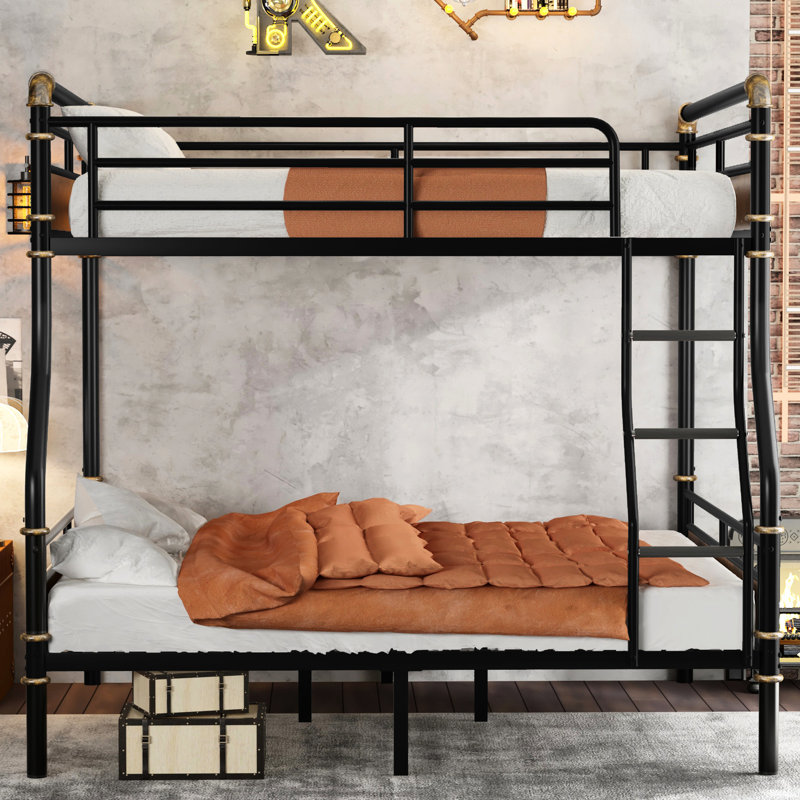 Lit superposé en métal au-dessus de grand lit en métal, convenant à la décoration de la chambre à coucher, noir rehaussant l'esthétique,