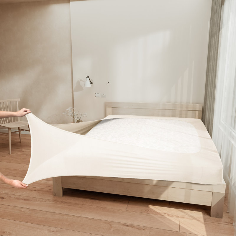 Jersey Knit Stretchy Wrap Around Box Spring Cover, Beige, Twin
