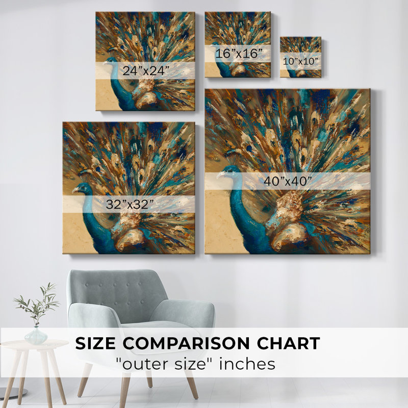 Fier paon sur toile, Brun et bleu, H 40 po x l 40 po