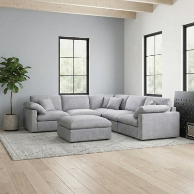Canapé modulaire en L 6 pièces avec repose-pieds 6 pièces