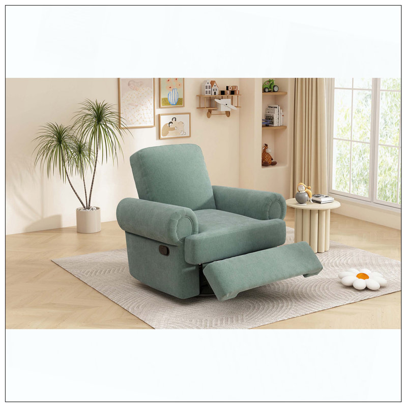 Manual Recliner Sofa Swivel Recliner Rocker Chair With Adjustable Backrest For Living Room Bedroom Nursery, Mint Green