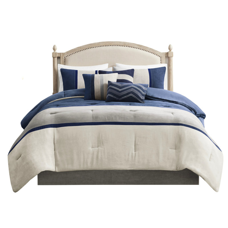 Faux suède 7 pièces - édredon bleu très grand, Bleu