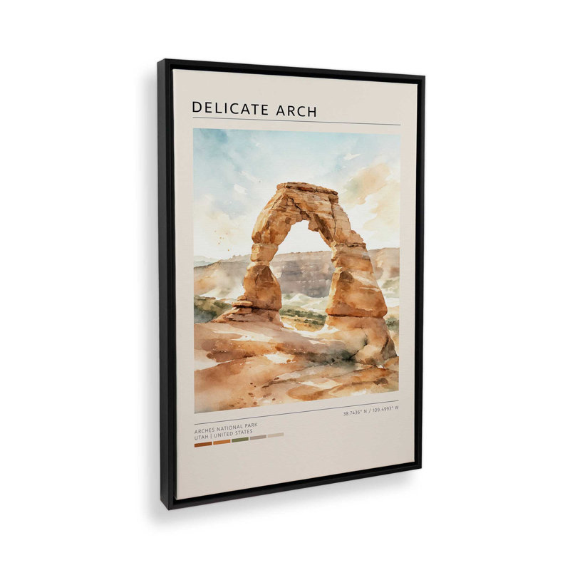 Delicate Arch, Utah, reproduction d'art sur toile, Cadre flottant noir satiné, 8 po x 12 po