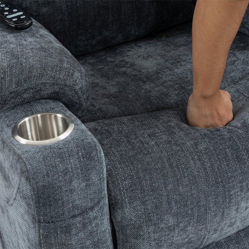 Jamiyha Upholstered Lift Assist Power Recliner, Blue Chenille