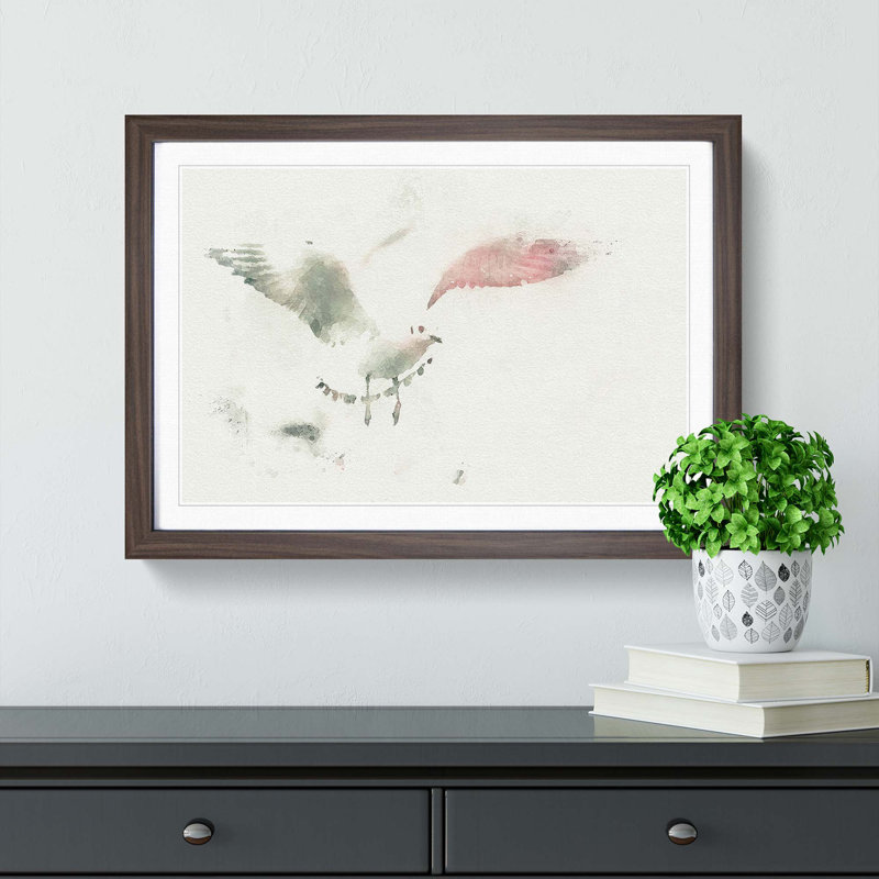 Seagull Birds in the Light in Abstract - Picture Frame Painting Print, Walnut, 60cm H x 91cm W x 2cm D