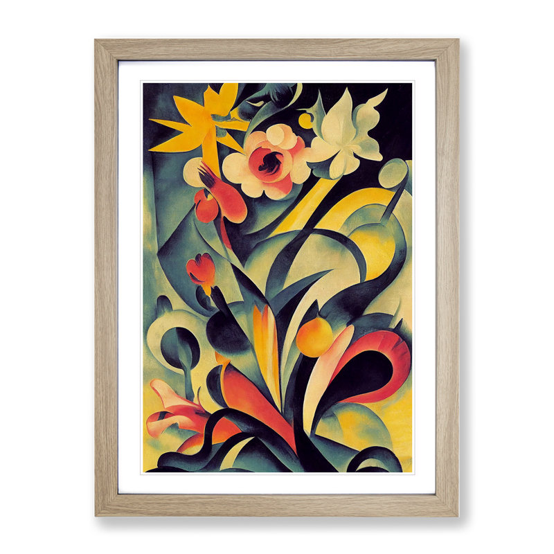 Abstract Flowers No.1 1 Piece Single Picture Frame Wall Art, 34cm H x 25cm W x 2cm D, Oak