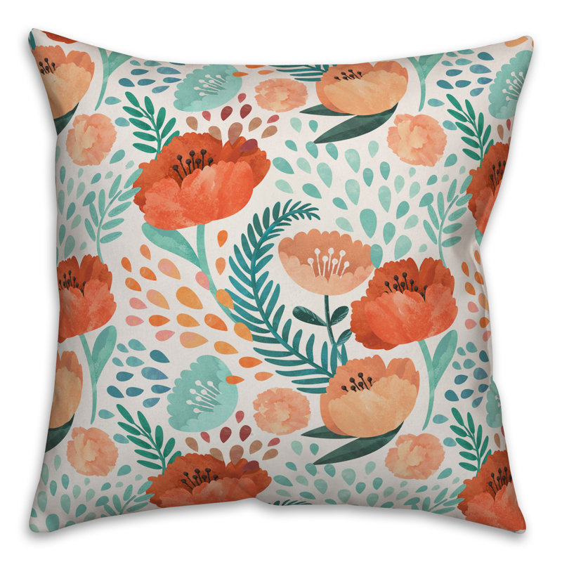  Coussin Painterly, Polyester / Bourre en polyester, 20 po x 20 po, Vert / vert mer / rouge