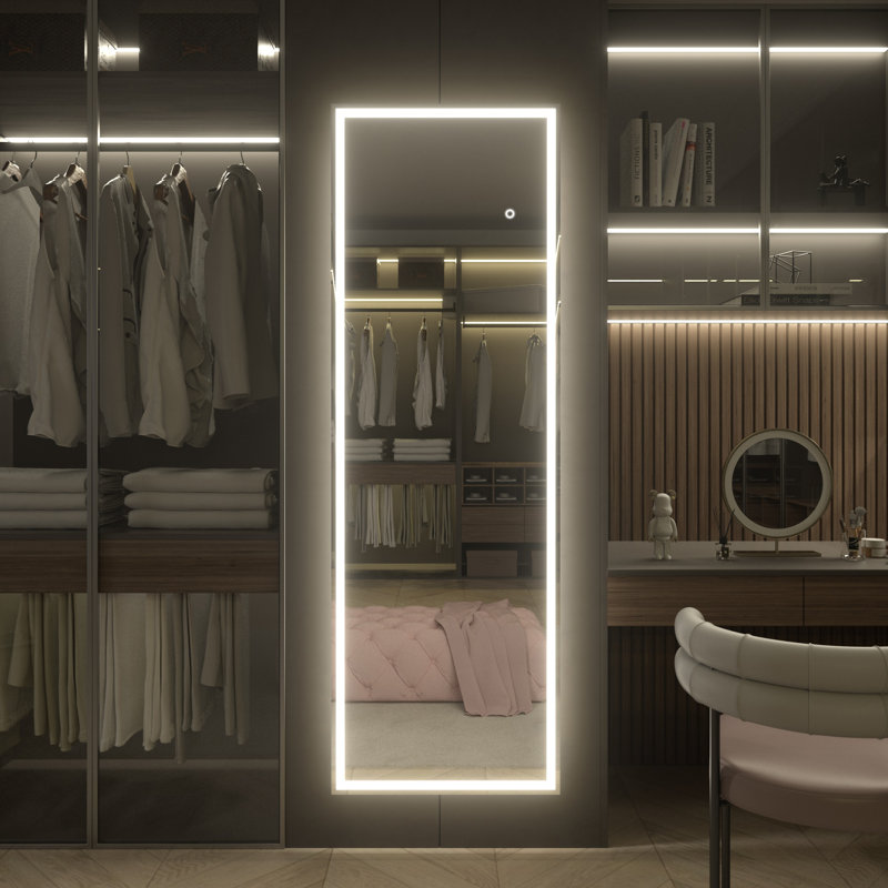 Aluminum Alloy Frame tempered Glass Led Full Length Mirror With 3 Color Temperature & Brightness Adjustment, 67" x 20"