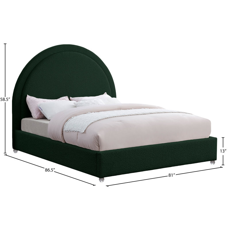 Milo Upholstered Boucle Platform Bed, Green Boucle Fabric, King