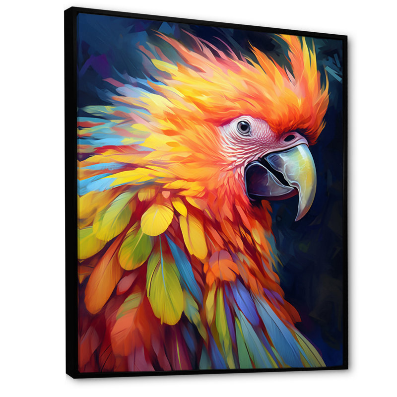 Perroquet tropical au paradis VI, Cadre flottant noir, H 40 po x l 30 po x P 1,5 po