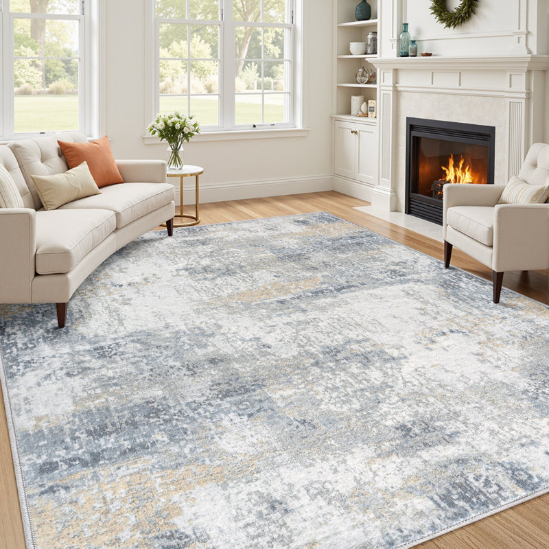 Tapis moderne lavable à la machine avec envers antidérapant, Rectangulaire 8 pi x 10 pi