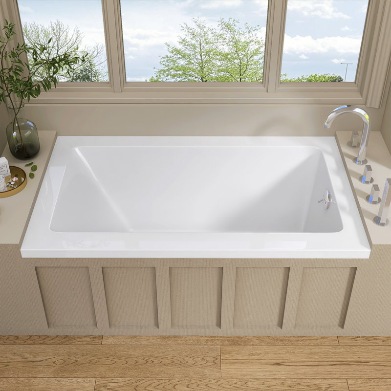 54 In. X 32 In. Rectangular Drop-In Soaking Bathtub Acrylic Bathroom Soaking Bath Tub With Right Drain In White