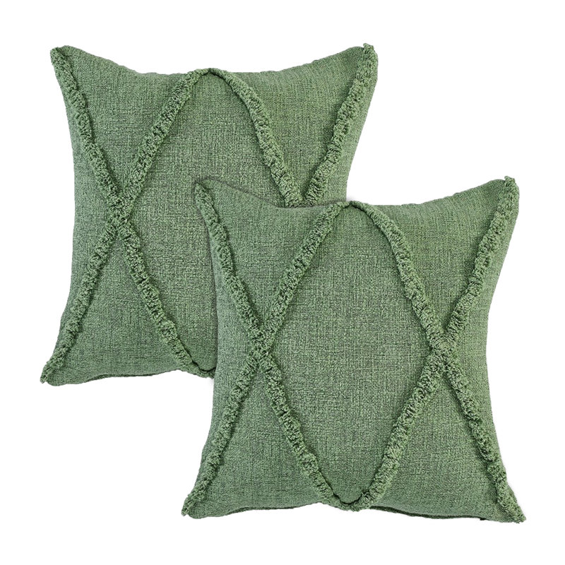  Square_Ox Bay Hand Woven Diamond Cotton Pillow, Polyester, 20" H x 20" W, Forest Green