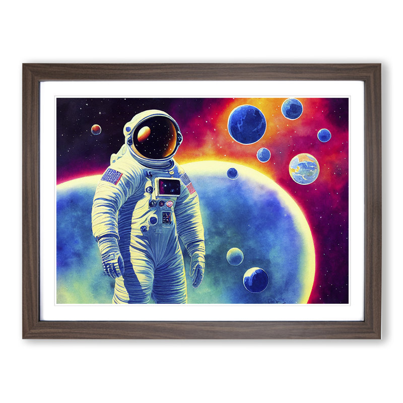 Colourful Astronaut Vol.4 - Single Picture Frame Print, 34cm H x 46cm W x 2cm D, Walnut