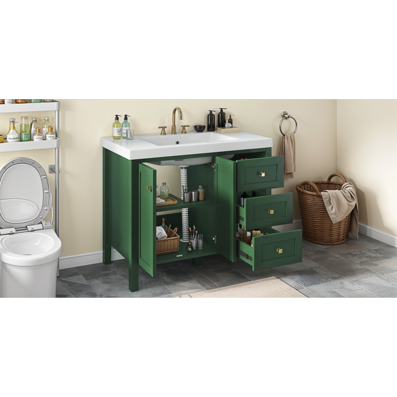 Philpott Single Bathroom Vanity with Stone Top, Black, 42"