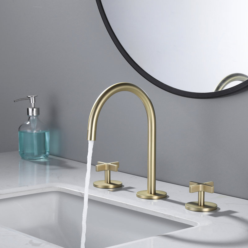 Widespread 2-handle Bathroom Faucet with Drain Assembly, Brushed Gold
