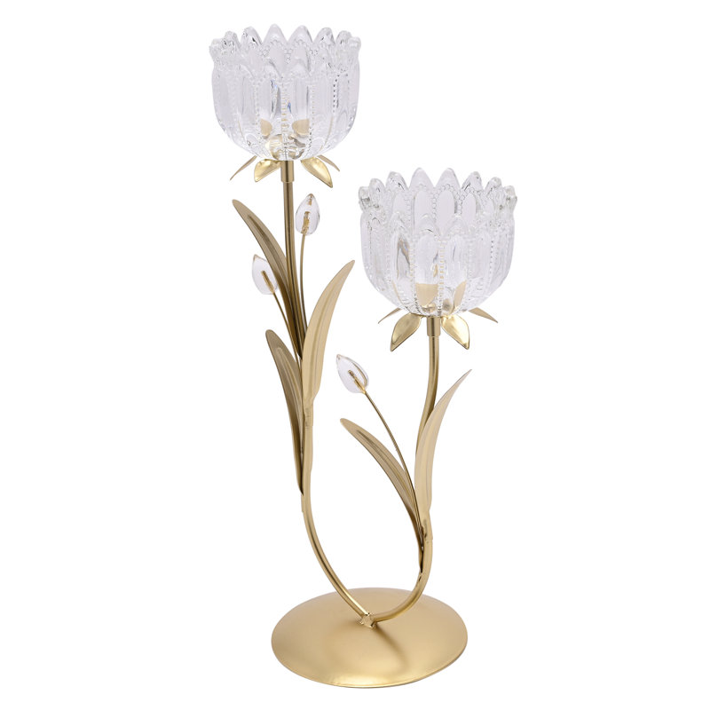 38.6Cm Glass Metal Tabletop Votive Holder
