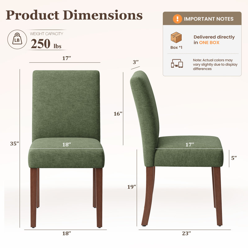 Oakridge Fabric Upholstered Parsons Side Dining Chair with Solid Rubberwood Legs, High-Density Foam Cushion, Green