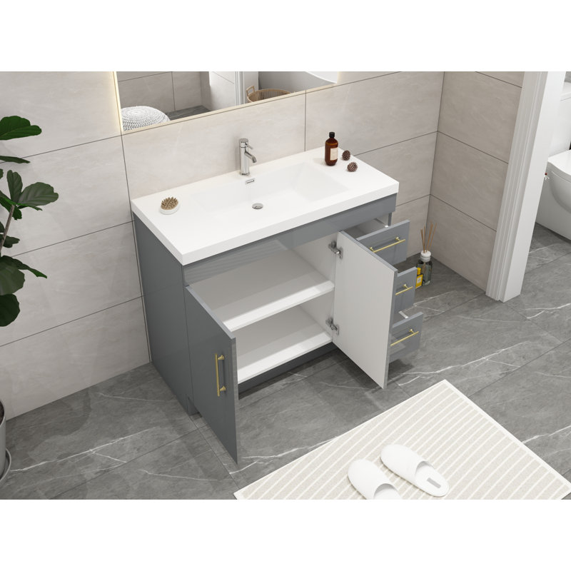 Ensemble de meuble-lavabo simple 42 po Carliss, Gris lustré, Or