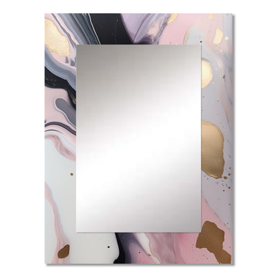Pink And Gold Mysterious Marble III - Marble Large Mirror, Pink Decorative Wall Mirror, Printed Metal Art